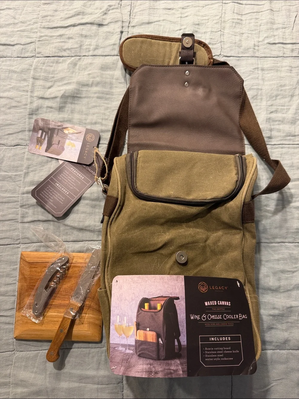 Legacy Olive Green & Brown Waxed Canvas Messenger Cooler Bag New with Tags